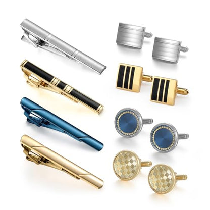 wynameleri Cufflink and Tie Clip Set for Men, 12 PCS Necktie Bars and Cuff Links Formal Business Dress Shirts Buttons Case Packed - color: B0408039