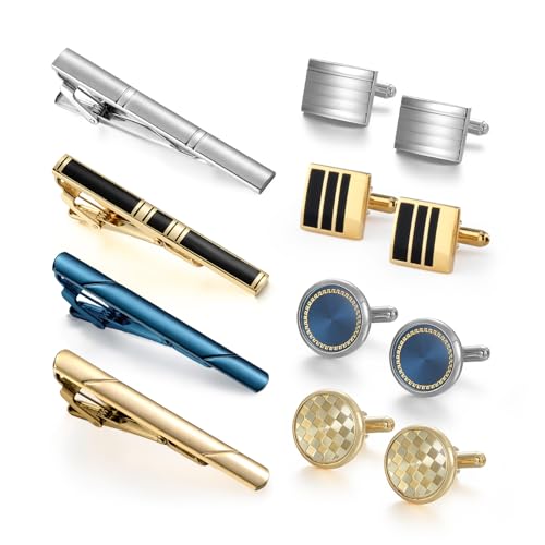 wynameleri Cufflink and Tie Clip Set for Men, 12 PCS Necktie Bars and Cuff Links Formal Business Dress Shirts Buttons Case Packed - color: B0408039