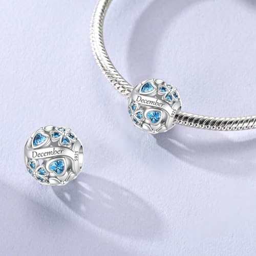 LNQOBU 925 Sterling Silve Lucky Birthstone Charm for Bracelets, With 5A Cubic Zirconia Birthday Charms Dangle Pendant Bead for Pandora Bracelets and Necklaces - color: L1-December