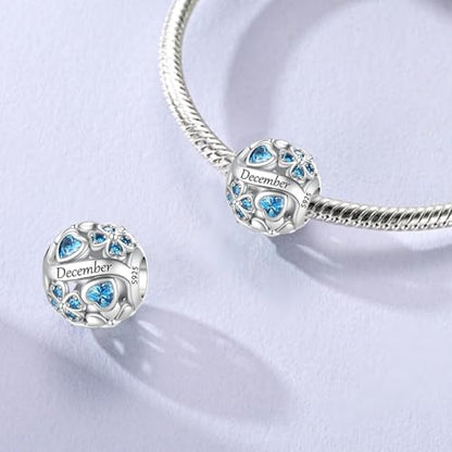 LNQOBU 925 Sterling Silve Lucky Birthstone Charm for Bracelets, With 5A Cubic Zirconia Birthday Charms Dangle Pendant Bead for Pandora Bracelets and Necklaces - color: L1-December