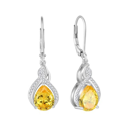 925 Sterling Silver Infinity Teardrop Earrings for Women | Lwsary Dangle Drop Leverback Earrings, Pear Shaped Birthstone Jewelry for Her - color: Yellow