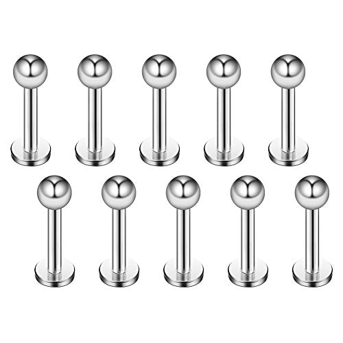 16G 316L Stainless Steel 3mm Ball Labret Monroe Lip Ring Tragus Helix Cartilage Earring Stud Barbell Bar Length 6mm 8mm 10mm 12mm Body Piercing Jewelry - color: Silver, size: 6MM