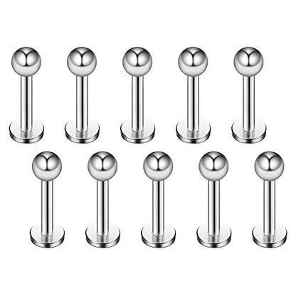 16G 316L Stainless Steel 3mm Ball Labret Monroe Lip Ring Tragus Helix Cartilage Earring Stud Barbell Bar Length 6mm 8mm 10mm 12mm Body Piercing Jewelry - color: Silver, size: 6MM