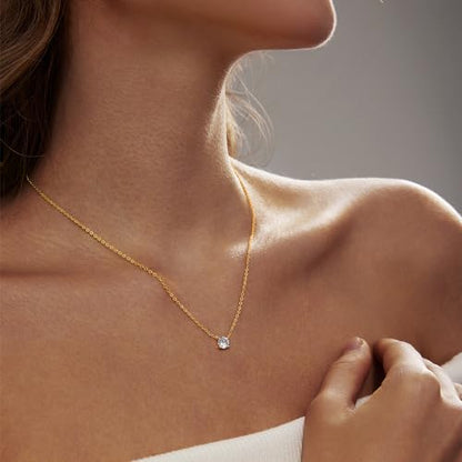 Luxval Diamond Pendant Gold Necklace for Women，Dainty 18k Gold Plated Choker Necklaces Simple Gold Jewelry Gifts for Women - color: Gold-Round CZ