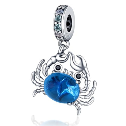 925 Silver Charm for Bracelets Animal Pet Insect Series Women Jewelry Gift - color: Blue crab