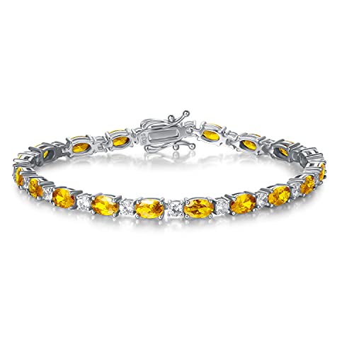 FANCIME Glamour Radiance Sterling Silver Birthstone Tennis Bracelets 7" | Charm Fine Jewelry Birthday Gifts for Women - color: Citrine