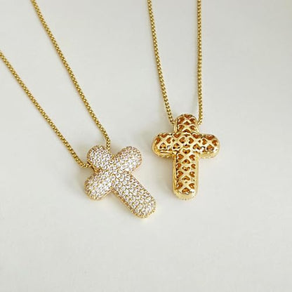 Airmb Cross Necklace for Women Gold/Silver Plated Layered Dainty Cross Chain Trendy Choker Satellite Charm Small Crucifix Pendant Gold/Silver Necklace Stackable Hypoallergenic Delicate Gift for Women - color: Gold-Large Bubble Cross