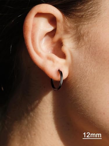 Small Hoop Earrings for Women 7-16mm Stainless Steel Huggie Earrings Lightweight - color: b. Black A, size: Diameter 12mm