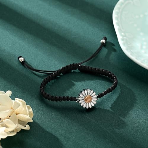 Sunflower Cremation Urn Bracelet for Adjustable Boho Daisy Handmade Cremation Jewelry Braided Rope Bracelets for Women Jewelry Gift With Funnel Kit & Bag - color: Silver+Rose