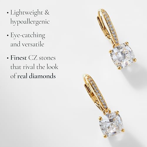 NADRI Cushion Cut CZ Leverback Earrings - color: Gold