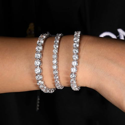 7.0MM Tennis Bracelet for Men Women,18K White/Yellow Gold Plated 7.0mm Round Cubic Zirconia Classic Tennis Bracelet - color: 7MM-White Gold Plated, size: 7 inch