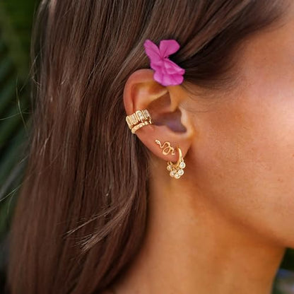 MYEARS Women Ear Cuff Earrings Gold Non Pierced Cartilage Clip on Open Wrap Hoop 14K Gold Plated Simple Hypoallergenic Everyday Jewelry - style: U & Prismoid