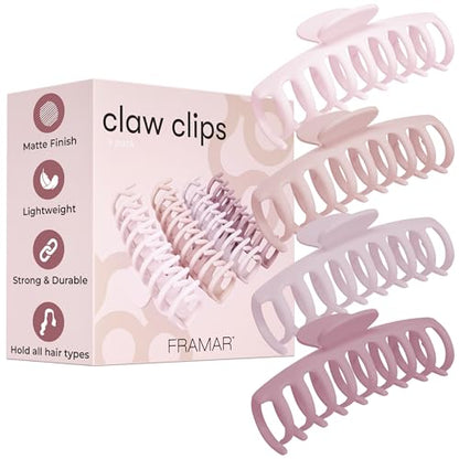 FRAMAR Large Claw Clips For Thick Hair, Large Hairclip Thick Hair | Big Hair Claws Clip For Women, Pink Hairclips, Pink Claw Clip, 4 Pack Non Slip Matte Finish - color: Blush