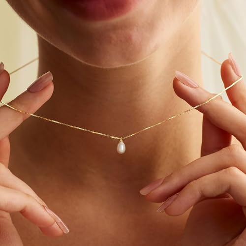 Pearl Necklaces for Women Trendy,Dainty Pearl Pendant Necklace | 14k Gold Plated Elegant Pearl Necklace,Simple Pearl Pendant,Dainty Gold Jewelry,Waterproof Summer Bridal Wedding Accessories - color: GOLD-6