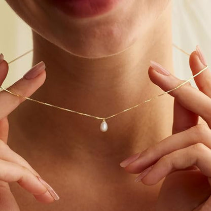 Pearl Necklaces for Women Trendy,Dainty Pearl Pendant Necklace | 14k Gold Plated Elegant Pearl Necklace,Simple Pearl Pendant,Dainty Gold Jewelry,Waterproof Summer Bridal Wedding Accessories - color: GOLD-6