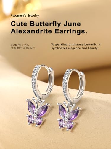 Bestyle Gold Butterfly Earrings for Women, Dainty Cute Birthstone Studs Hypoallergenic Jewelry, Great Birthday Gift - style: 06.June (Alexandrite)-DANGLE
