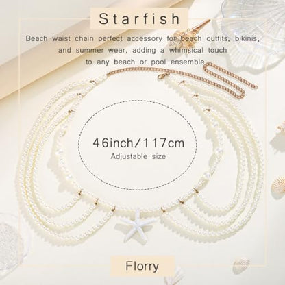 Florry Pearl Waist Chain Seashell Starfish Belly Chain Layered Waist Body Chains Summer Beach Party Club Body Accessories Jewelry for Women - color: Big Starfish