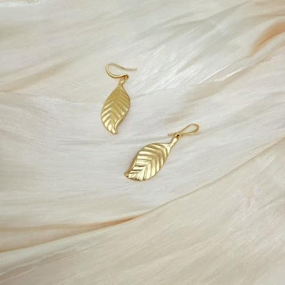 Gold Earrings 14k Gold Plated Hoop Earrings Dainty Pearl hoop Disc Coin Bead Starfish Teardrop Circle Dangle Drop Earrings for Women Hypoallergenic Jewelry Gifts - color: Leaf Dangle-Gold