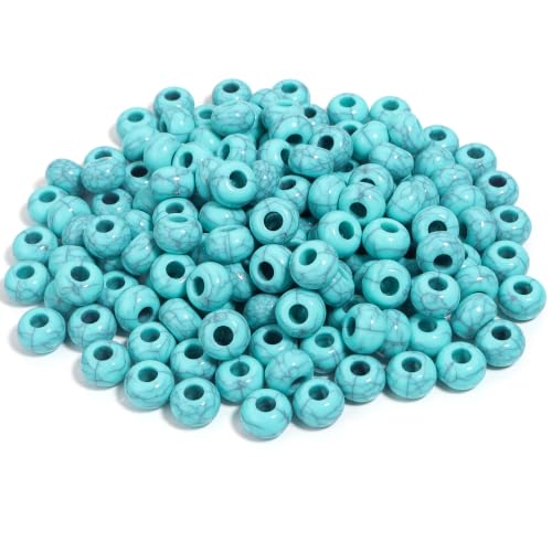 150PCS 14x8mm Turquoise Acrylic European Large Hole Rondelle Spacer Beads with Storage Box, Loose Beads for Bracelet Necklace Earring Hair DIY Jewelry Making - color: Turquoise
