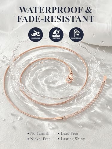 U7 Snake Necklace for Women 14K Gold Plated/Silver/Rose Gold/Black Chain Necklace Hypoallergenic, Stainless Steel Tiny Snake Chain Necklace 1/1.2/1.5/2MM, 14-30" Adjustable Minimalist Gift - color: f.Rose Gold-1.2mm