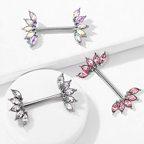 Pierced Owl - 14GA 316L Stainless Steel Crystal Marquise Fan Ends Nipple Barbells, Sold as A Pair - style: Pink