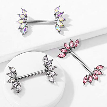 Pierced Owl - 14GA 316L Stainless Steel Crystal Marquise Fan Ends Nipple Barbells, Sold as A Pair - style: Clear