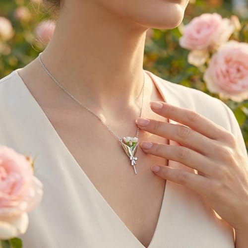 MODRSA Gold Stacked Layered Necklaces for Women Pearl Pendant Charm Cross Lariat Slip Shell Starfish Y Chain Necklace Adjustable Silver Boho Jewelry Gifts for Women Summer Vacation Beach Accessories - color: F2- Bouquet Necklace(no flower) - Silver