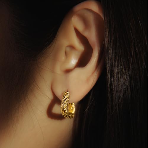 RENAIZ Dainty Lightweight Hoop & Stud Earrings for Women – 14K Gold Plated & Rhodium Plated, Minimalist Geometric Hypoallergenic Jewelry, Tiny Dainty Everyday Studs and Hoops - color: Yellow Gold, style: Triangle Design