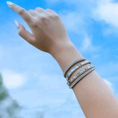 Boho Double Wrap Leather Bracelets Stackable Layered Western Hippie Jewelry | Colorful Stacked Bohemian Statement Chunky Magnetic Clasp Cuff Bangles Cowgirl Country Summer Beach Outfits for Women Trendy - color: Beige