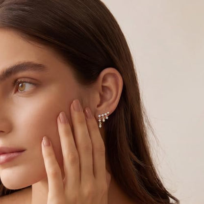 Ear Climber Earrings for Women, 14K Gold Plated/Silver Plated | Crawler Earrings Pierced with Cubic Zirconia, Hypoallergenic Cluster Stud Tragus Conch Daith Cartilage Jewelry Gift for Daily - color: Gold-6