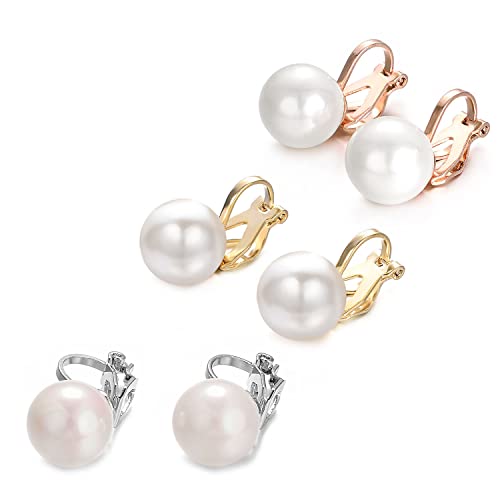Yoursfs 10mm Tiny Pearl Clip On Earrings for Women 18K Gold Plated Faux Pearls Bridal Earring Fashion Wedding Jewelry - color: Tricolor pearl