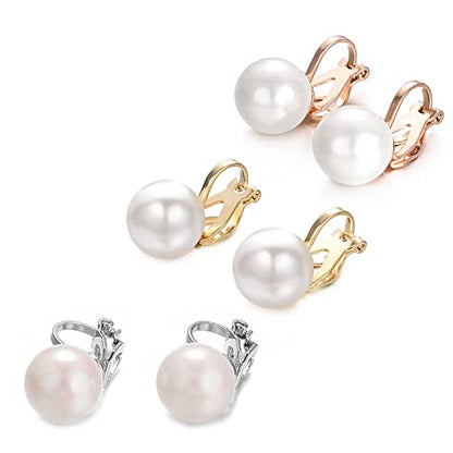 Yoursfs 10mm Tiny Pearl Clip On Earrings for Women 18K Gold Plated Faux Pearls Bridal Earring Fashion Wedding Jewelry - color: Tricolor pearl