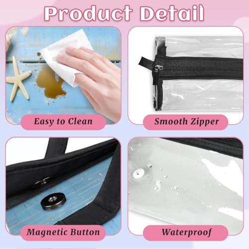 Blue Ocean Beach Seashell Starfish Themed Hanging Roll Up Cosmetic Bag with 4 Removable Storage Bags Waterproof Foldable Toiletry Kit for Women - color: Multicolor 3