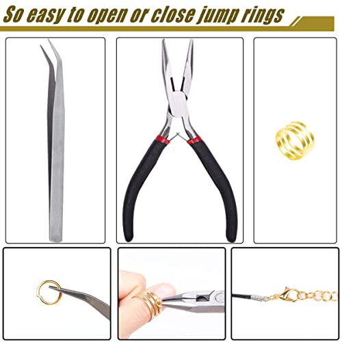 Jump Rings for Jewelry Making Kit, 1500 pcs Jewelry Repair Kit for Necklace Bracelet, Lobster Clasps and Closures Repair Supplies Kit with Pliers Tweezers-Gold - color: Gold