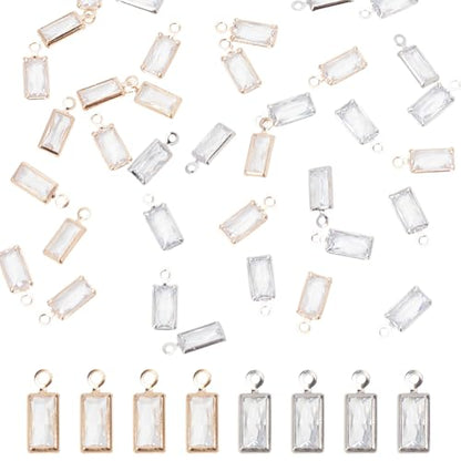 40Pcs 2 Colors Cubic Zirconia Rectangle Charms Clear Crystal Rhinestone Charms Dangle Bead Pendants Brass CZ Gem Pendants for Necklace Earrings Bracelet DIY Jewelry Making Craft