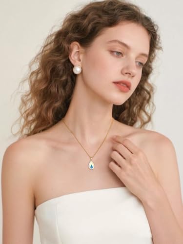 Birthstone Pendant Necklaces for Women 925 Sterling Silver Teardrop Pendant Necklace Birthday Jewelry Gift, 18"+2" Inches - color: 03 - Aquamarine