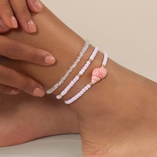 Cicy Bell Boho Ankle Bracelets Set for Women Beach Jewelry Bead Anklets | Hawaiian Shell Starfish Charm,Adjustable,Waterproof Non Tarnish,Summer Vacation Foot Jewelry - color: Gold C