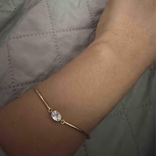 Elegant Yellow Gold Oval Cubic Zirconia Bracelet, Geometric Rhinestone Bangles And Bangle Bracelets For Women Minimalist Oval Shaped Jewelry Perfect Daily Wear