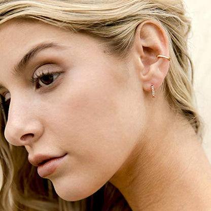 PAVOI 14K Gold Plated 925 Sterling Silver Round Huggie Ear Cuff Earrings for Women | Clip On Cartilage Cuff Earrings - style: Plain
