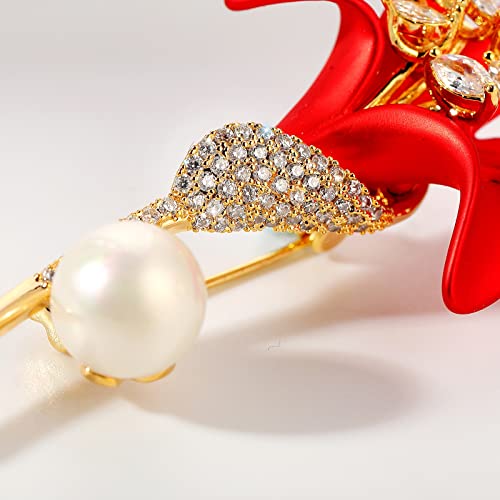 Red Rose Flower Brooches and Pins for Women Costume Jewelry Brooch Pins Broches Jewelry for Women Elegant Lady Pin - style: Lily