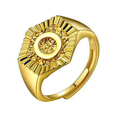 U7 Initial Ring Wedding Band for Men Women 18K Gold Plated Statement Hexagon A-Z Letter Jewelry Personalized Stackable Signet Rings - color: O