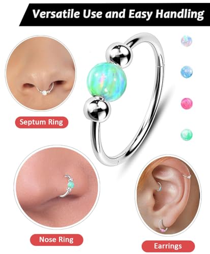 2 Pcs Small Cartilage Hoop Earrings for Women Men, 18G Opal Silver Earrings Hypoallergenic 316L Surgical Steel Hinge Huggie Hoop Earrings for Helix,Tragus,Conch,Rook,Earlobe Piercing Jewelry Nose Ring - style: 2Pcs 10mm Green Opal/Silver