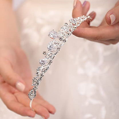 JWICOS Silver Crystal Queen Tiara and Crown for Women and Brides Fairytale Rhinestones Wedding Tiara Crown Hair Accessories for Brides - color: Silver