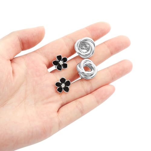 15 Pairs Clip on Earrings for Women Chunky Hoop Clip Earring Round CZ Twist Simulated Pearl Flower Knot No Piercing Fake Stud Earrings Sets Jewelry Gifts Silver Gold Plated - color: B: Silver