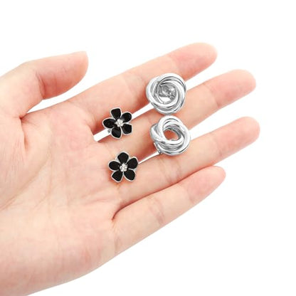 15 Pairs Clip on Earrings for Women Chunky Hoop Clip Earring Round CZ Twist Simulated Pearl Flower Knot No Piercing Fake Stud Earrings Sets Jewelry Gifts Silver Gold Plated - color: B: Silver