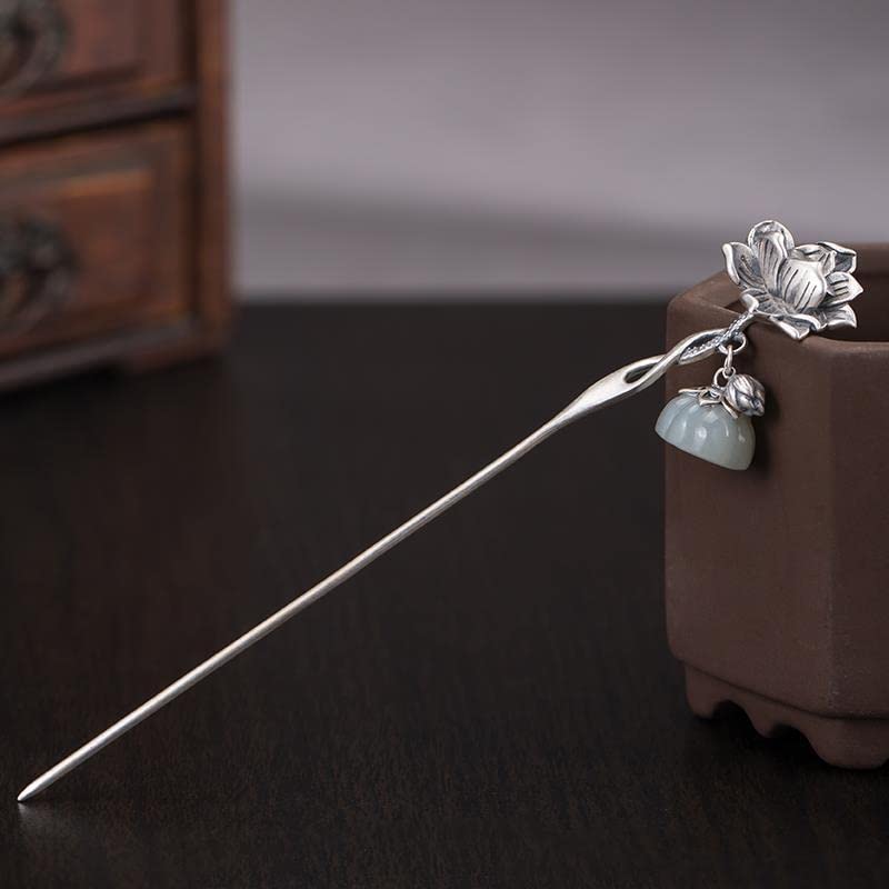 S925 Silver Plated Lotus flower Hairpin Chinese Hanfu Style Hair Sticks Retro Handmade Hair Clip Hair Accessories for Women Girls Long Hair (Lotus flower) - color: Lotus flower