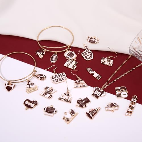40PCS Game Day Charms for Bracelet Making Enamel Football Charms for Bracelet Necklace Earrings Jewelry Making DIY Football Mom Accessories Gifts - color: Burgundy White