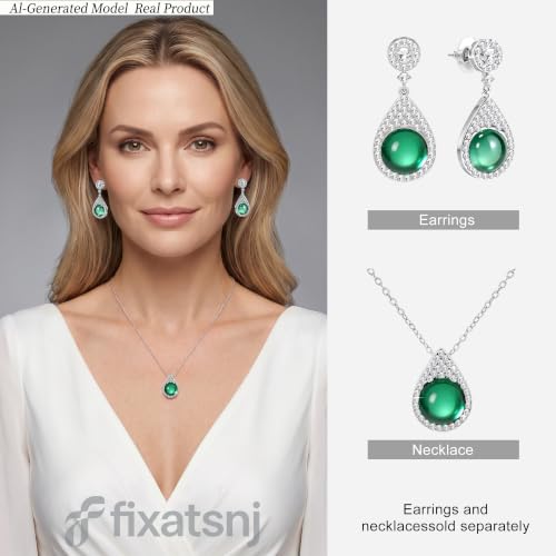 Women Trendy Faux Crystal Pendant Necklace 18K Gold/Silver Plated | CZ Halo Teardrop Drop Pendant Necklace Lightweight Fashion Jewelry Set Stackable For Wedding Daily Wear - color: Dark Green