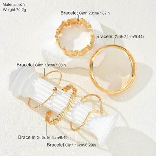 Golden Stackable Bracelets Set for Women Trendy Multi Layer Adjustable Chunk Flower Cuff Bracelet Geometric Irregular Wave Statement Bangle Glamour Stacking Cuff Jewelry - color: Gold-C