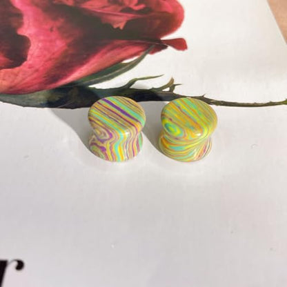 Rainbow Stone Double Flare Ear Plugs Tunnels Natural Organic Stones Expander Ears Piercing Stretcher Gauge Plug for Women Men Fashion Body Jewelry - color: 14mm(9/16")